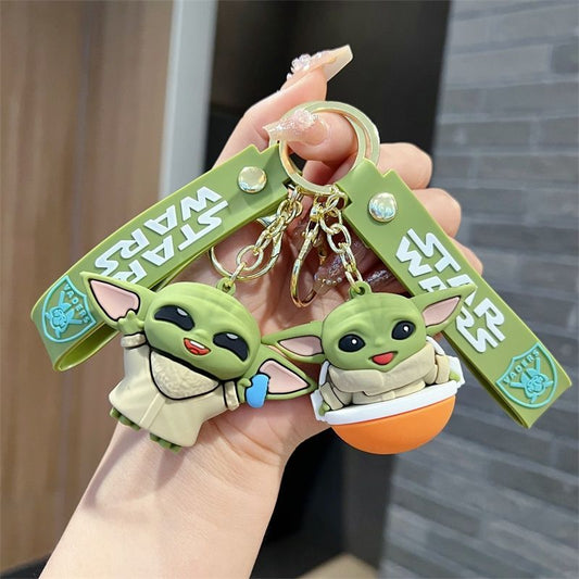 2-Piece Disney Star Wars Baby Yoda Keychain Set - Cute Cartoon & Anime Pendant For Backpacks, Cars & Travel - Perfect Birthday Gift