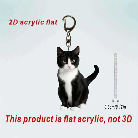 1pc, Black and White Tuxedo Cat Keychain, 2D Acrylic Cat Pendant, 0.12 inch Thick, Double-Sided Design, Animal Key Ring Charm for Backpacks & Gifts