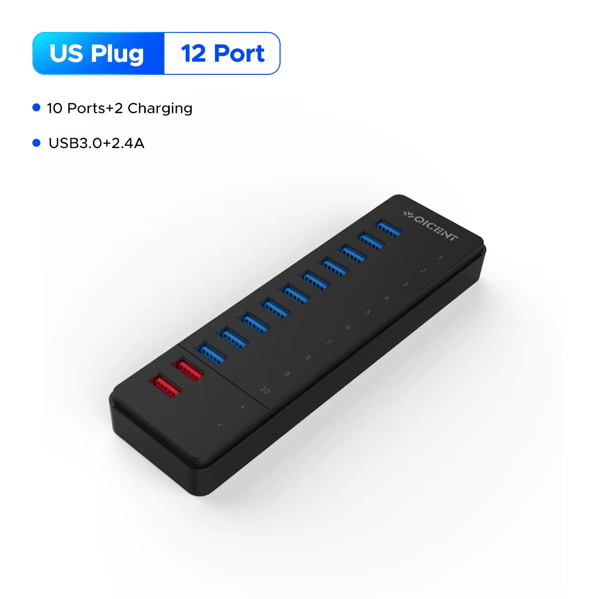 Sub-Brand QIC Industrial USB 3.0 HUB 7 Port 10 Port USB OTG Splitter with 12V Power Adapter Support Charger for Computer