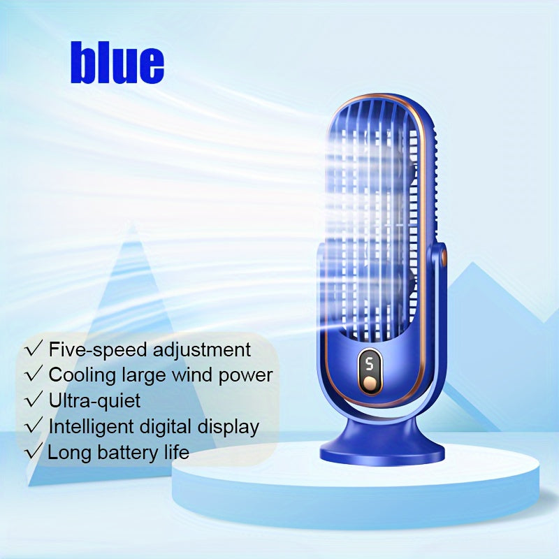Portable USB Desk Fan, Small Cooling Fan With Smart 5 Speed Led Display, Suitable For Office, Bedroom, Living Room, Outdoor Use