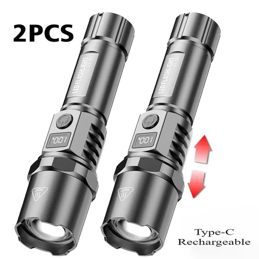 High Power Flashlight Type C Rechargeable Led Flashlight Powerful Torch Light for Camping Hiking Flash Light