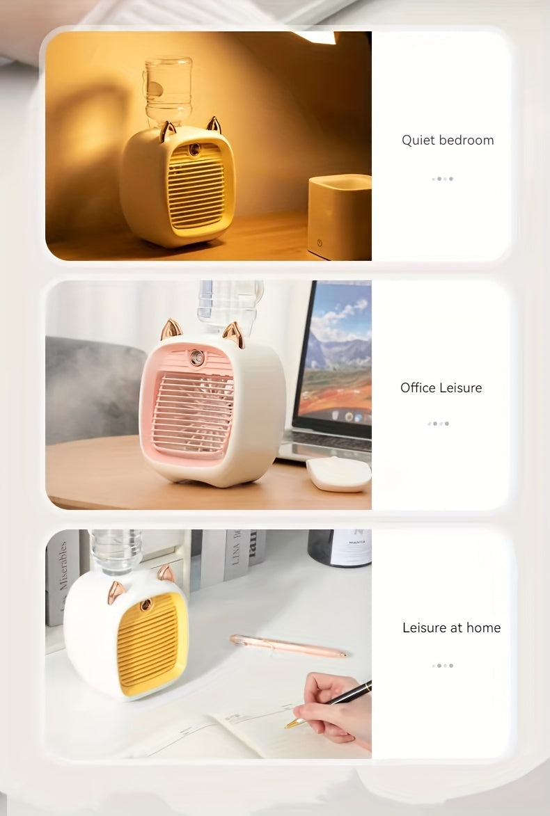 Portable Mini Air Conditioning Fan, Desk Misting Fan With 1200mAh Battery, 3-speed Air Cooler Fan, USB Type-c Charging, Humidifier, Perfect For Home, Office, Birthday Gift