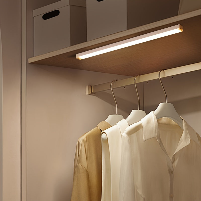 Smart Human Body Sensing LED Light, Long Strip Wireless Magnetic Absorption Self-adhesive Wardrobe Light, USB With Rechargeable Wine Cabinet Cabinet Light Strip, Used For Counter Wardrobe Lighting, Rechargeable Kitchen Night