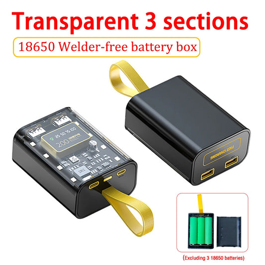 Transparent Mobile Power Bank with 3 18650 Battery Packs, No Welding Power Bank Kit, DIY Mobile Power Bank with Night Light