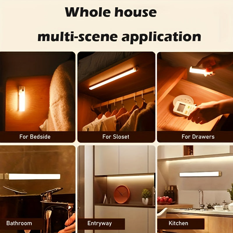 Smart Human Body Sensing LED Light, Long Strip Wireless Magnetic Absorption Self-adhesive Wardrobe Light, USB With Rechargeable Wine Cabinet Cabinet Light Strip, Used For Counter Wardrobe Lighting, Rechargeable Kitchen Night