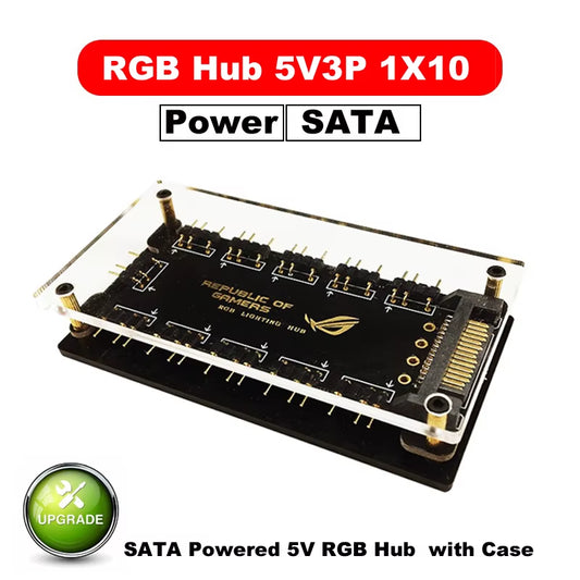 ASUS AURA SYNC 5V 3-Pin RGB 10 Hub Splitter SATA Power 3Pin ARGB Adapter Extension Cable for GIGABYTE MSI Asrock RGB LED W/ Case