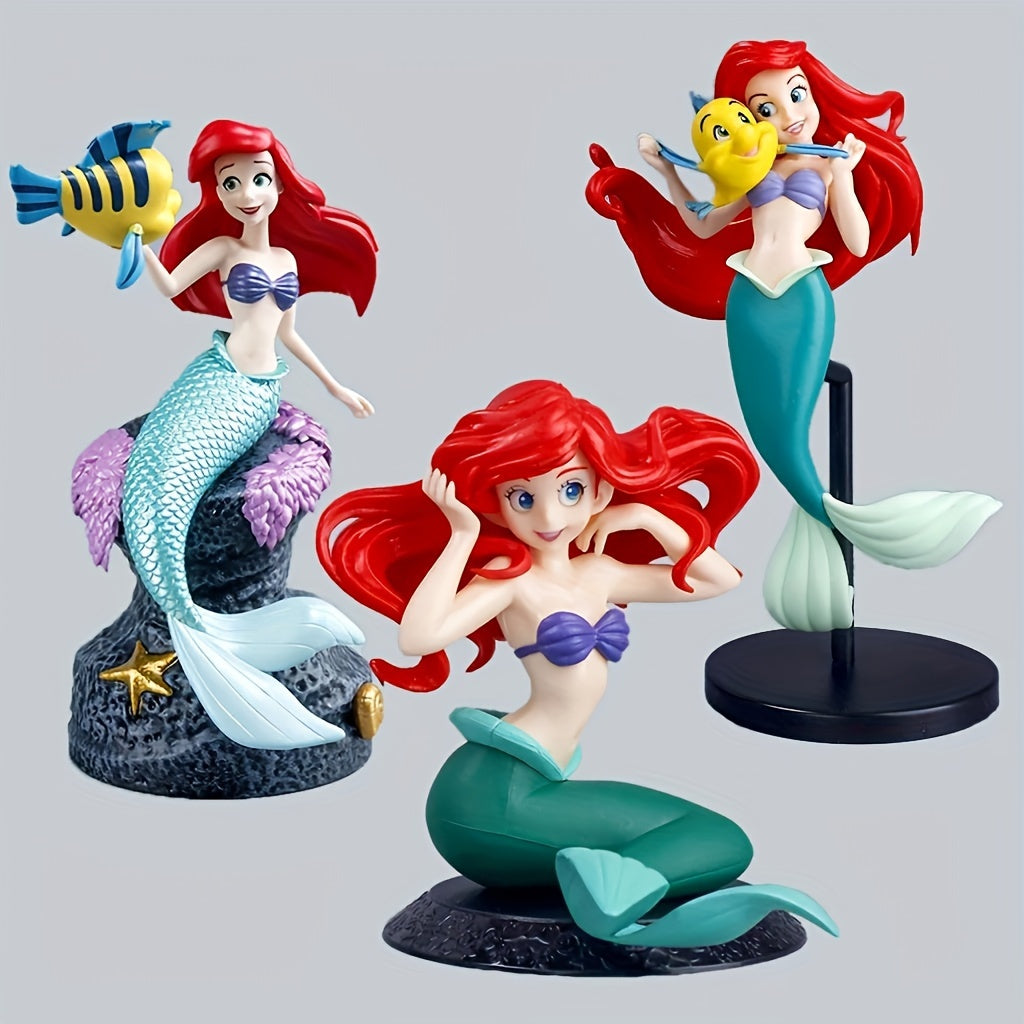 Disney Little Mermaid Ariel PVC Figure Set, Anime Mermaid Princess Collectible Model Kit, Authorized Decorative Cartoon Ornament for Car, Office, Home, Gift for Ages 14+