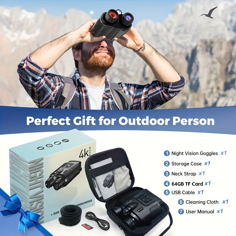 Upgraded 8x 4K Ultra HD Digital Night Vision Binoculars, 3-inch High Resolution Display, 5000mAh Battery And Safe And Reliable Tactical Flashlight - Perfect for Outdoor Night Adventures And Wildlife Spotting, Great Gift for M