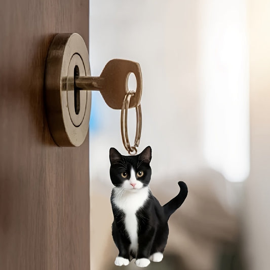 1pc, Black and White Tuxedo Cat Keychain, 2D Acrylic Cat Pendant, 0.12 inch Thick, Double-Sided Design, Animal Key Ring Charm for Backpacks & Gifts