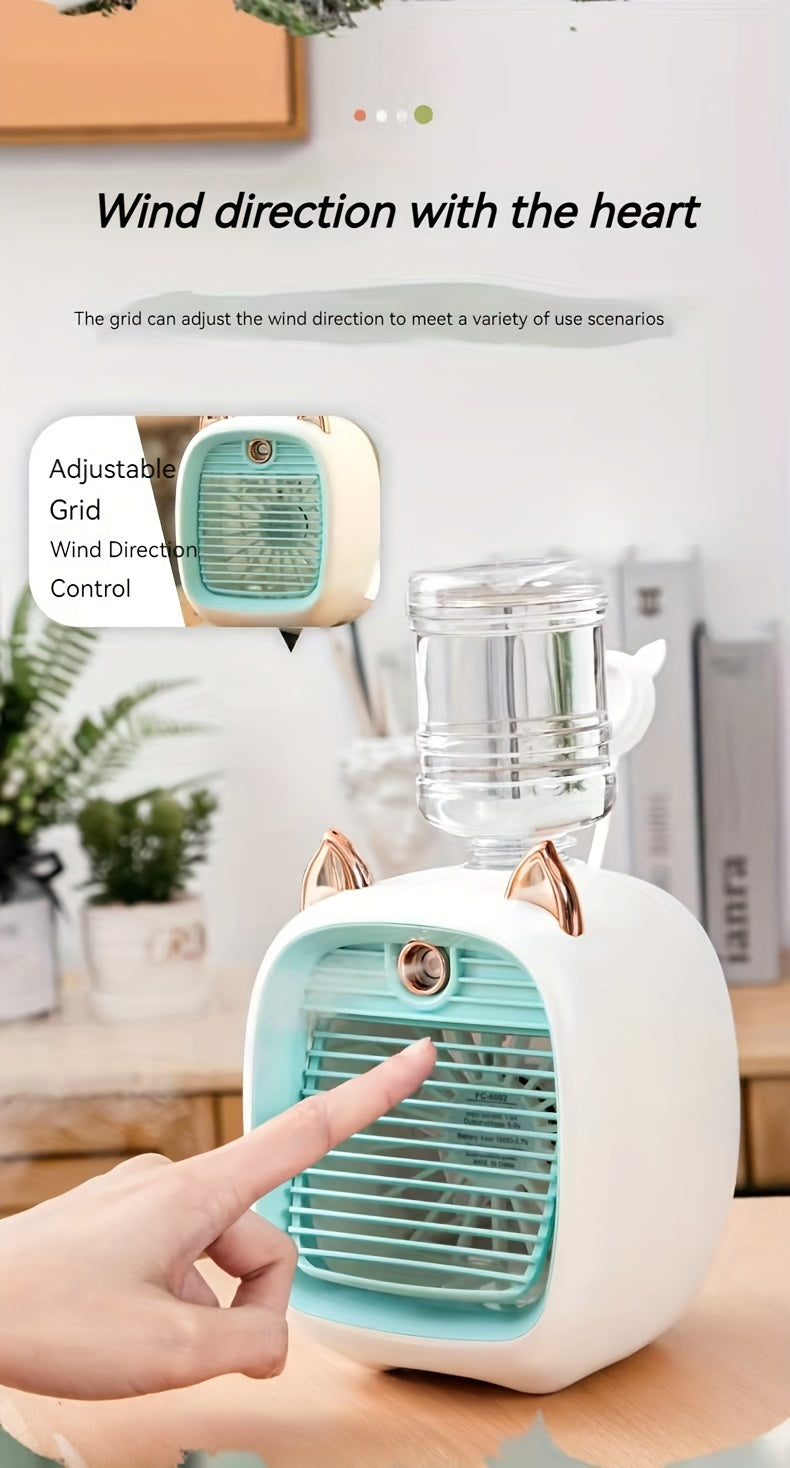 Portable Mini Air Conditioning Fan, Desk Misting Fan With 1200mAh Battery, 3-speed Air Cooler Fan, USB Type-c Charging, Humidifier, Perfect For Home, Office, Birthday Gift