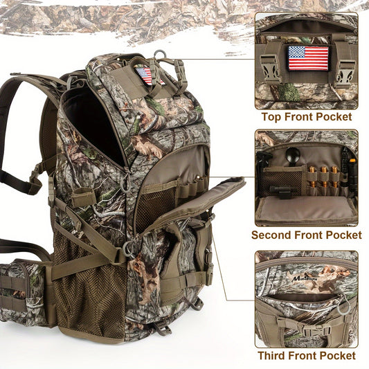 Hunting Backpack, Camo Hunting Pack with Rain Cover, Long-Lasting Large Capacity Hunting Day Pack for Rifle Bow Gun