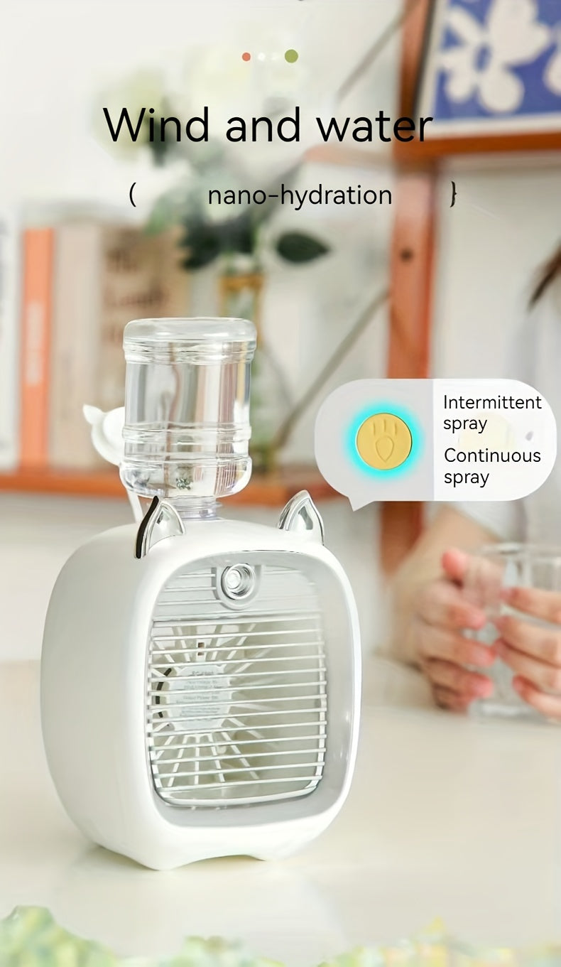 Portable Mini Air Conditioning Fan, Desk Misting Fan With 1200mAh Battery, 3-speed Air Cooler Fan, USB Type-c Charging, Humidifier, Perfect For Home, Office, Birthday Gift