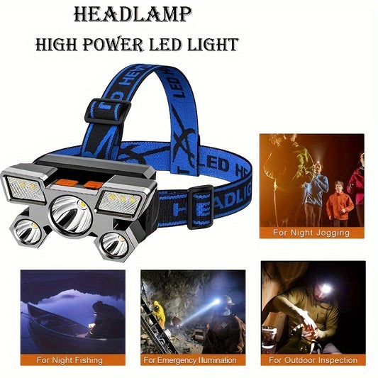 USB Rechargeable Headlamp Portable 5LED Headlight Built In Battery Torch Portable Working Light Fishing Camping Head Light For Travel, Camping, Fishing, Hunting