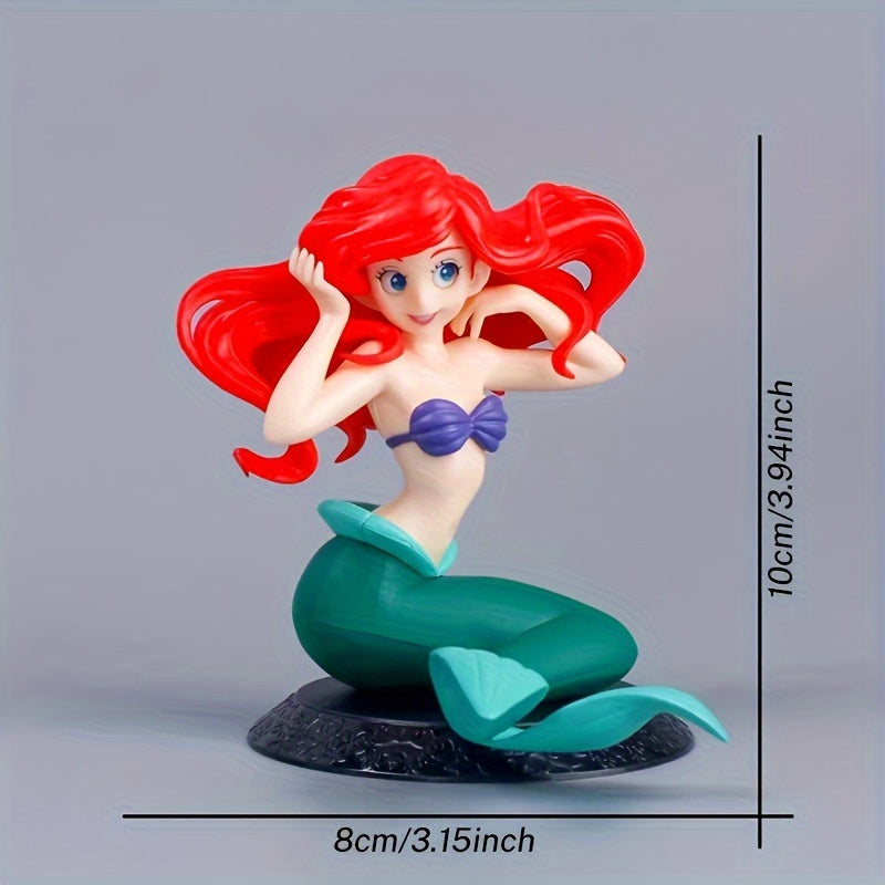 Disney Little Mermaid Ariel PVC Figure Set, Anime Mermaid Princess Collectible Model Kit, Authorized Decorative Cartoon Ornament for Car, Office, Home, Gift for Ages 14+