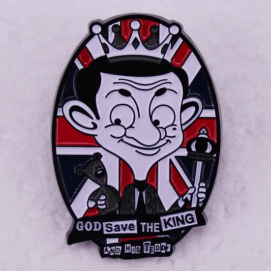 God Save The King Bean Soft Enamel Pin Brooch Funny English Comedian Badge Jewelry Funny Gift