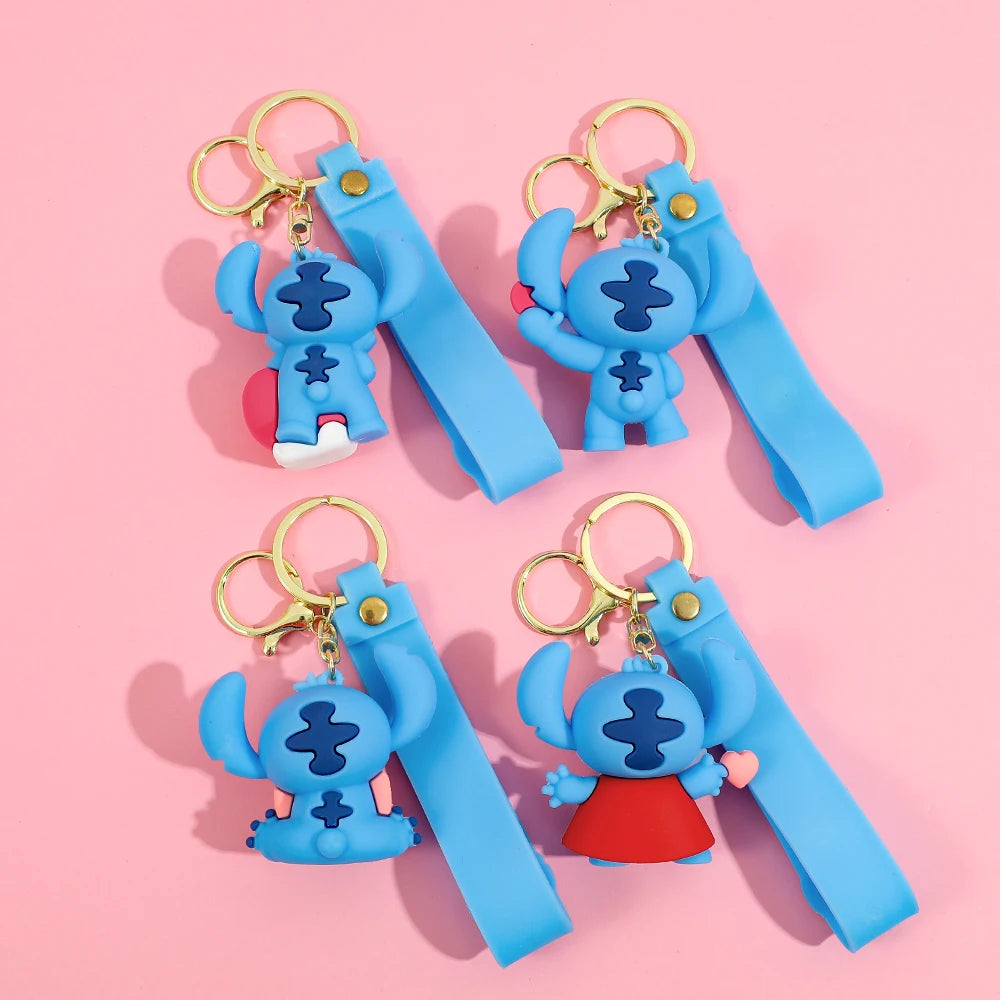 Stitch Keychain, Cute Stitch PVC Doll Key Chain with Chain Ring for Anime Lovers Kawaii Cartoon Bag Car Keys Accessories Gift