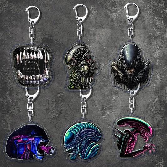 Horror Scary Movie Keychain Key Chain Ring for Bag Sci Fi Science Fiction Keyring Jewelry Outer Space Fans Halloween Gift