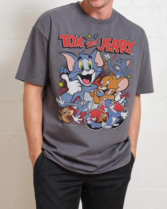 Tom and Jerry Cotton Tee Fun Retro Group Print of Tom Jerry and Friends 100% Pure Cotton for A Nostalgic Look Arrival Tee S-4XL