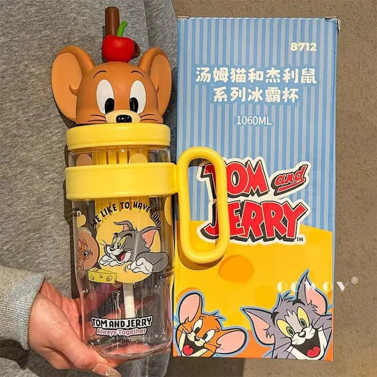 Kawaii Tom and Jerry Summer Straw Cup 1060 Ml Large-Capacity Student Outdoor Sports Fitness Water Couple Supplies Holiday Gifts