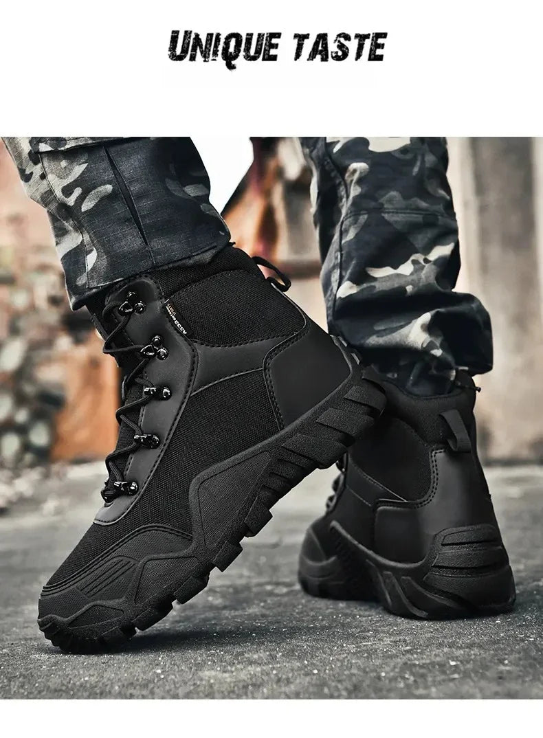 Tooling Style Black High-top Boots Men's Non-slip Combat Boots Dirty-resistant Commuting Versatile British Style High Quality