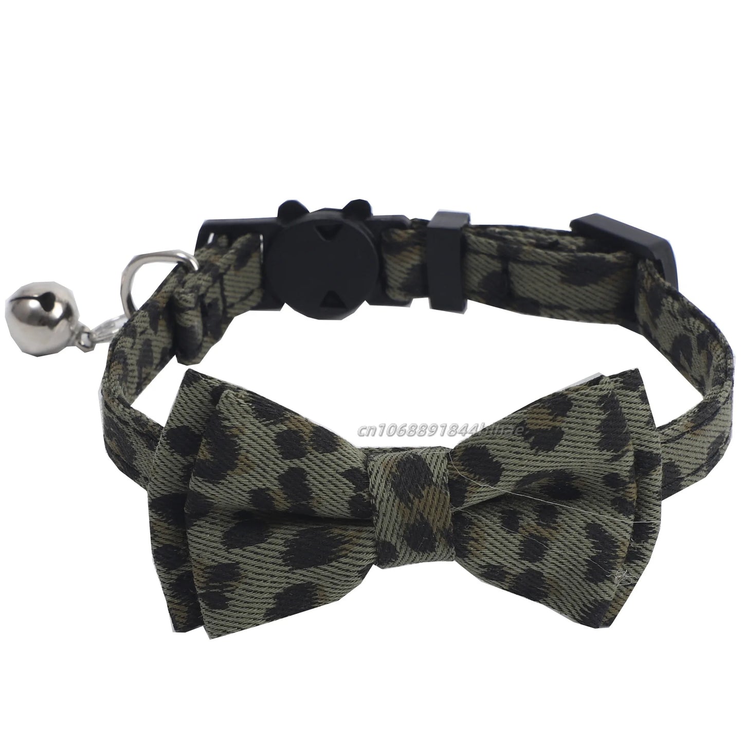 Pet Leopard Cat Collar with Bell Adjustable Puppy Bow Necklace Outdoor Safety Anti-choking for Small Pets Walking Accessories