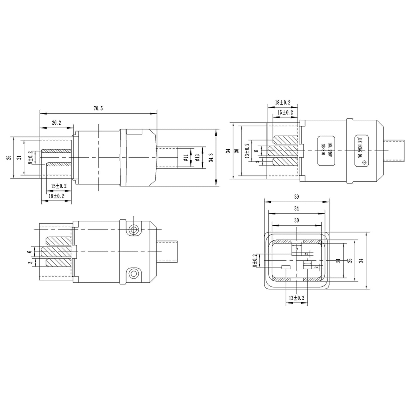 Universal 250V 16A AC Standard IEC320 C20 C19 AC Electrical Power Cable Cord Connector PDU/UPS Removable Male female socket plug