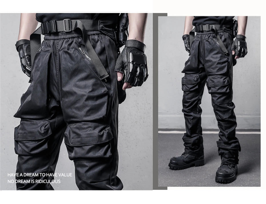 Tactical Cargo Pants Men Streetwear Hip Hop Multiple Pockets Paratrooper Trousers Functional Elastic Waist Casual Pant Techwear