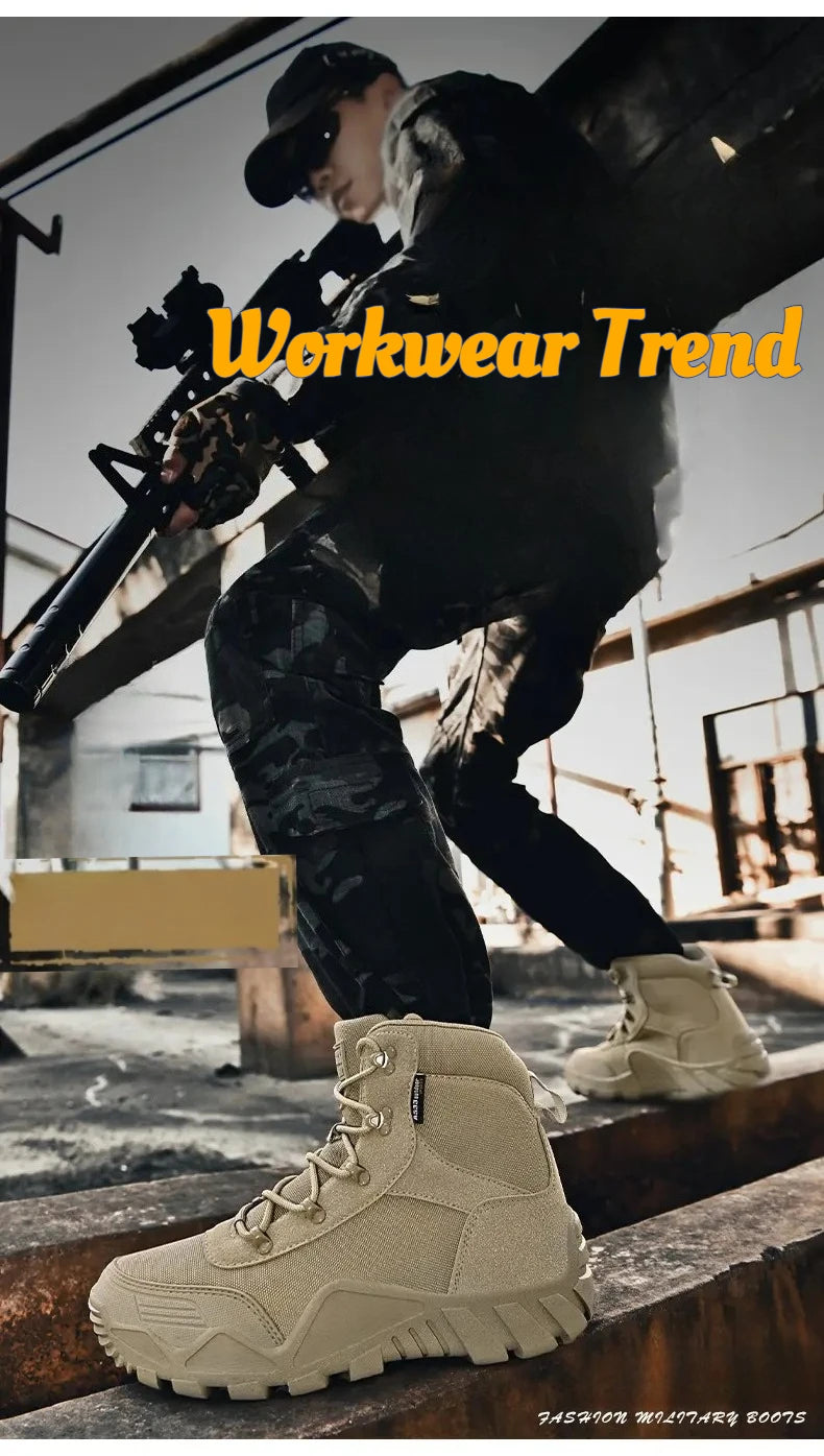 Tooling Style Black High-top Boots Men's Non-slip Combat Boots Dirty-resistant Commuting Versatile British Style High Quality