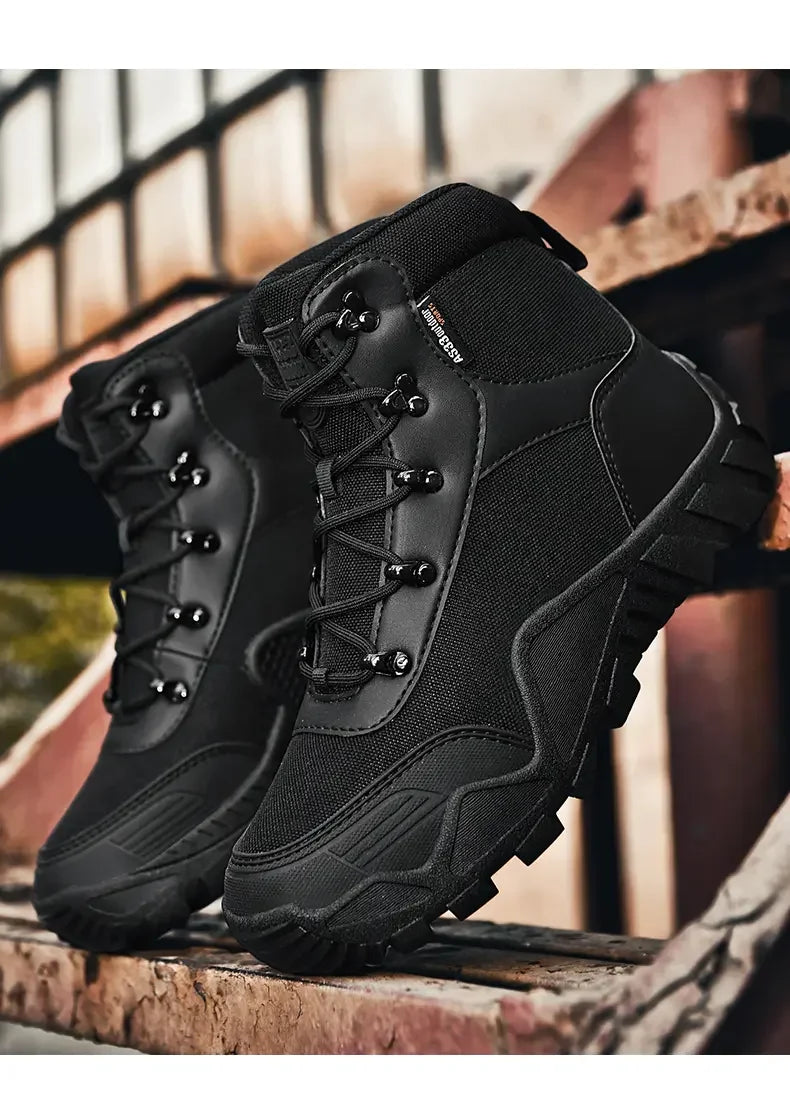 Tooling Style Black High-top Boots Men's Non-slip Combat Boots Dirty-resistant Commuting Versatile British Style High Quality