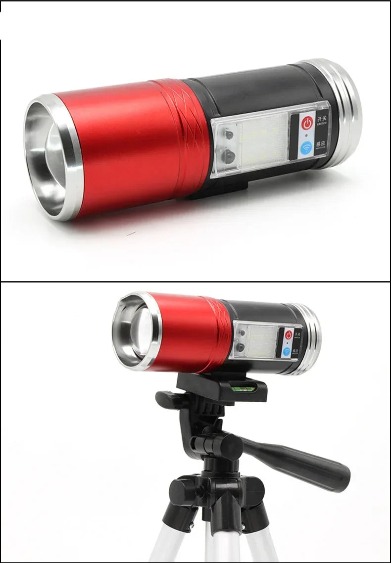 Super Bright Night Fishing Flashlight USB Rechargeable Searchlight Bait Purple Blue Handlamp 5 Light Source with Bracket