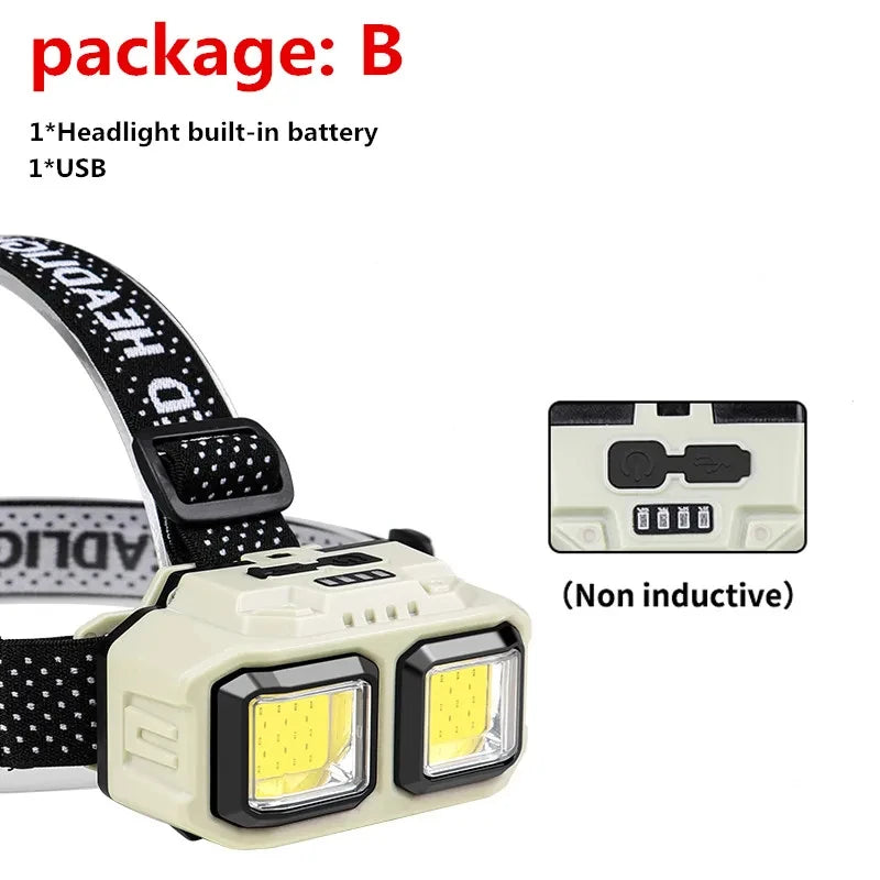 Powerful COB Headlamp Torch USB Rechargeable Flashlight Headlight Waterproof Head Light Camping Fishing Mining Light Lamp Torch