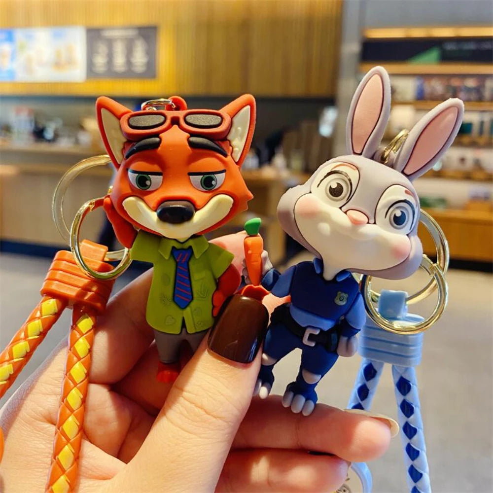 Zootopia Judy Hopps & Nick Wilde Couple Keychain Set - Cute Rabbit & Fox Car Key Rings, Backpack Charms for Fans, Couples, Kids