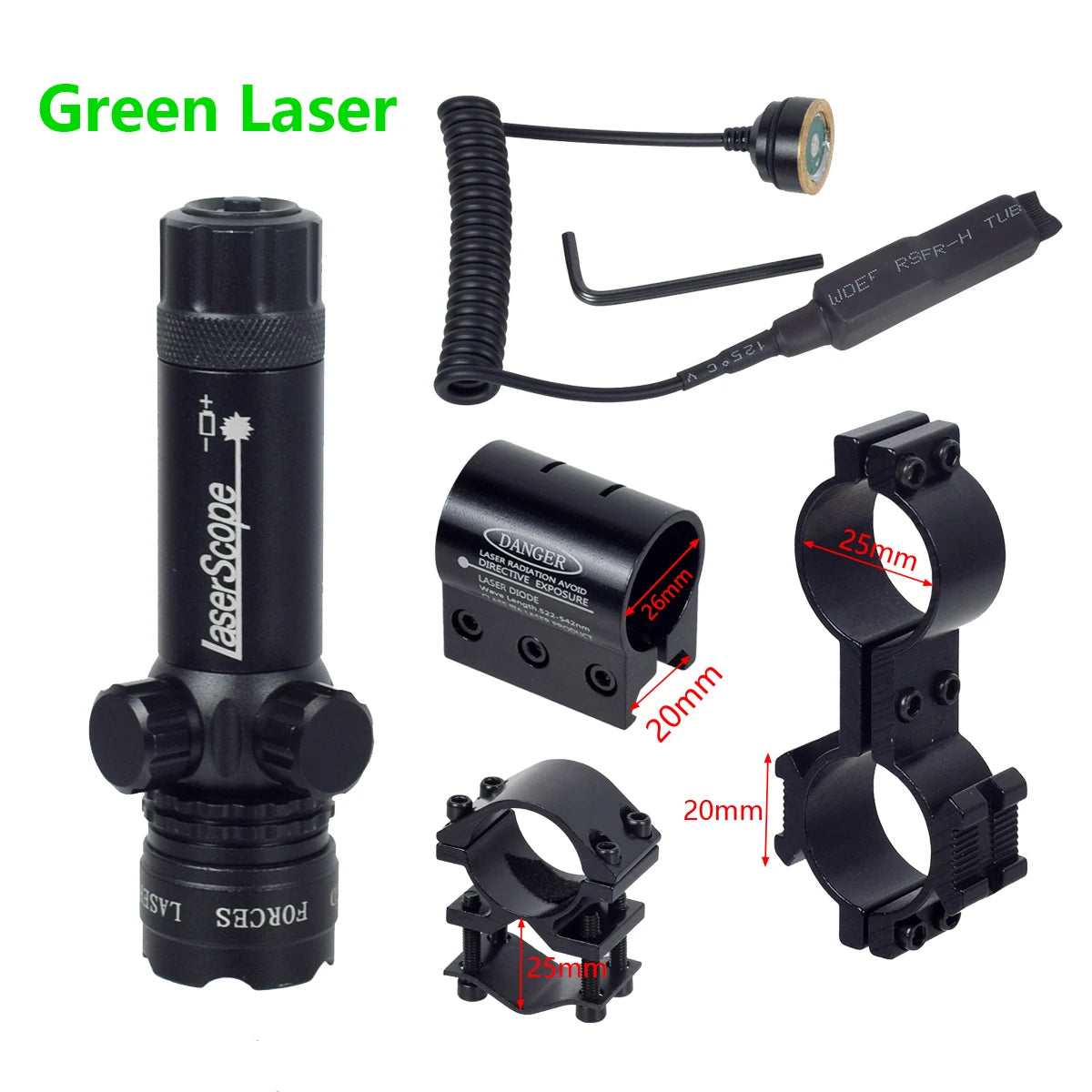 Tactical 532nm Scope With Pressure Switch Rifle Green Dot La-ser Red Dot La-ser Sight Picatinny Mounting Hunting Riflescope 20