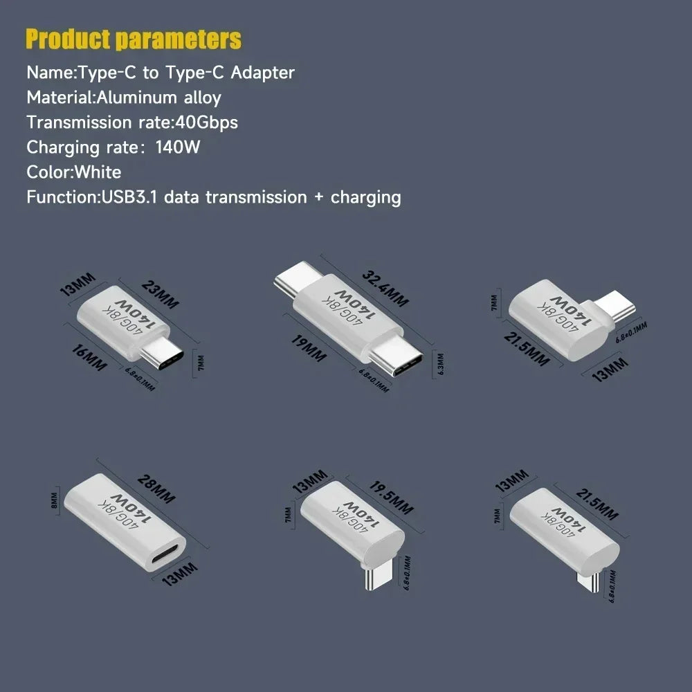 Type C Male Female 90 Angle Cable USB C Extension Cable Fast Charging 40Gbps Data Transfer 8K Extension Connector Thunderbolt 3