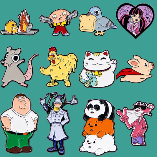 Funny Cartoon Man Enamel Pin Mouse Pig Badges Pigeon Brooch Bear Cat Lapel Pins for Backpacks Clothes Jewelry Gifts for Friends