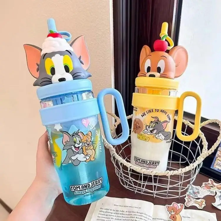 Kawaii Tom and Jerry Summer Straw Cup 1060 Ml Large-Capacity Student Outdoor Sports Fitness Water Couple Supplies Holiday Gifts