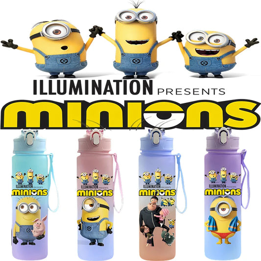 Minions Anime Character Water Cup Large Capacity Outdoor Sports Portable Rope Drinking Bottle Children's Gift Kettle