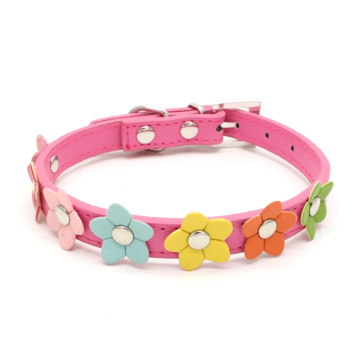Portable Flowers Pet Dog Collar Leash PU Leather Cat Chain Neck Strap for Small Middle Large Animal Teddy Chihuahua Pug Fashion