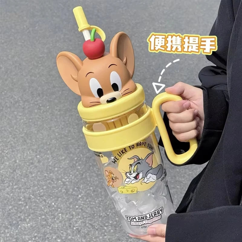 Kawaii Tom and Jerry Summer Straw Cup 1060 Ml Large-Capacity Student Outdoor Sports Fitness Water Couple Supplies Holiday Gifts