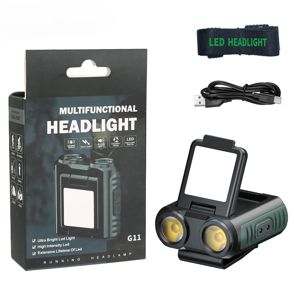 Sensor COB LED Headlamp Cap Clip Light USB Rechargeable Head Flashlight Built-in Battery Headlight Led Head for Fishing Camping