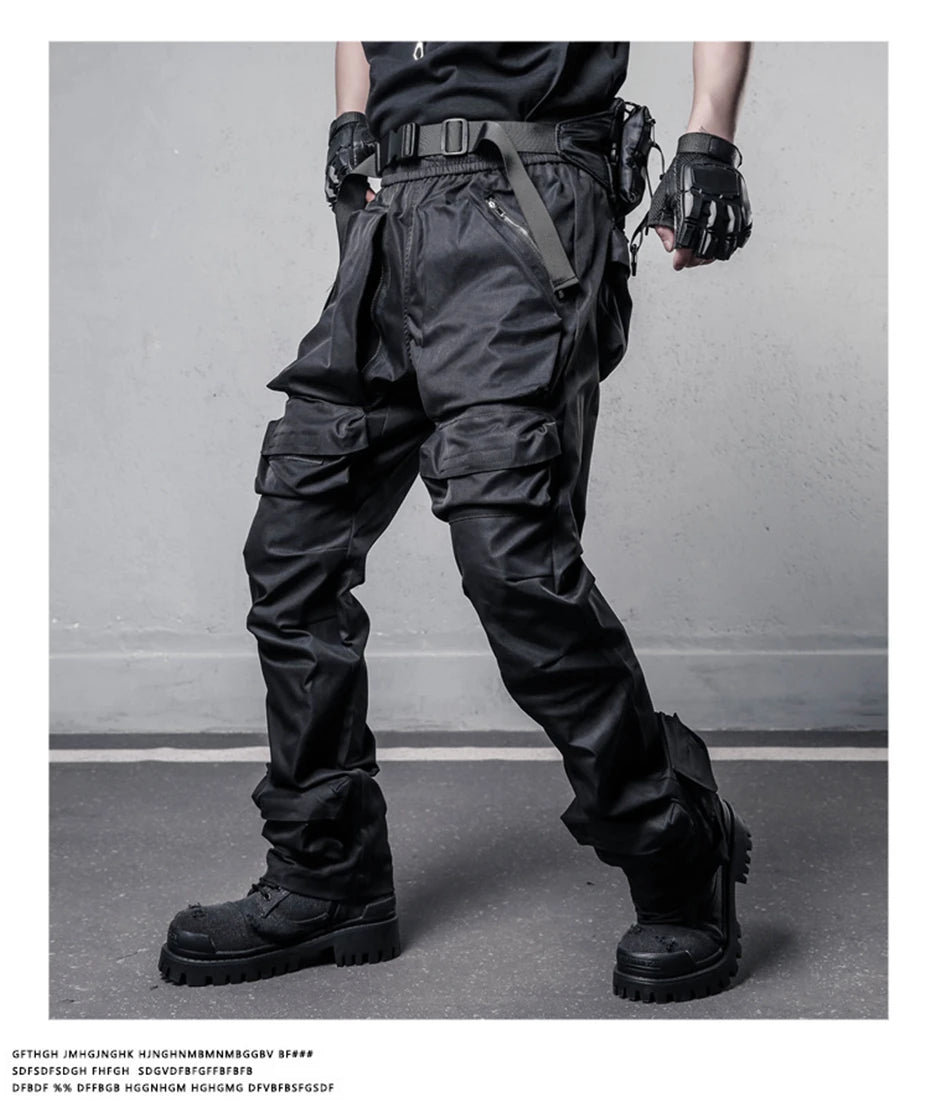 Tactical Cargo Pants Men Streetwear Hip Hop Multiple Pockets Paratrooper Trousers Functional Elastic Waist Casual Pant Techwear
