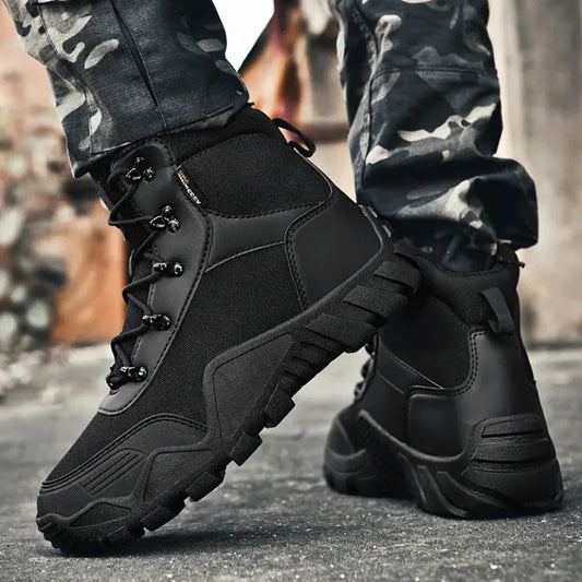 Tooling Style Black High-top Boots Men's Non-slip Combat Boots Dirty-resistant Commuting Versatile British Style High Quality