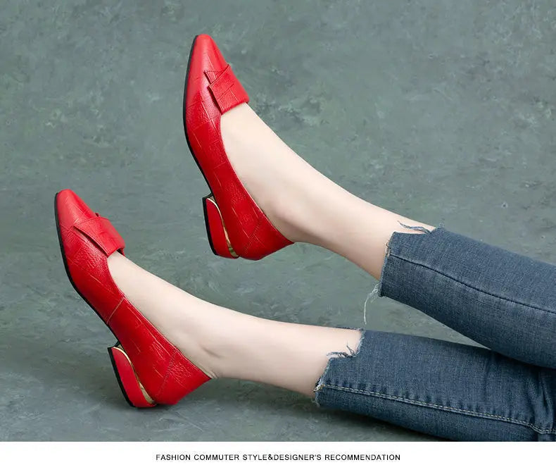 Shoe Women's 2024 New Spring and Autumn Shallow Cut Thick Heel Pointed Toe Women's Shoes Soft Leather Soft Sole Shoes Work Shoes