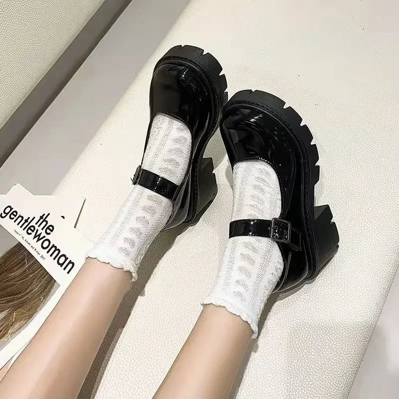 Shoes Women Spring Platform Leather  Flats Casual Oxford Loafers Thick Bottom Ladies Wedge Lolita Shoe Mary Jane Women Moccasins