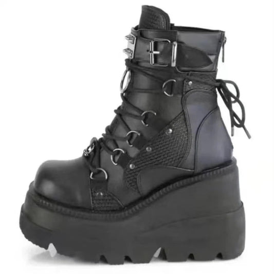 Women's Boots 2022 Autumn Women Ankle Boots Platform Wedges High Heels Short Boots New Fashion Design Zip Cosplay Shoes of Women