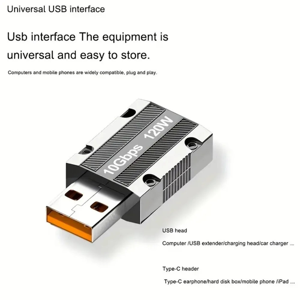 TYPE-C Female to USB Male 120W Fast Charging Zinc Alloy Mechanical Style 10GBPS Fast Transmission OTG Adapter