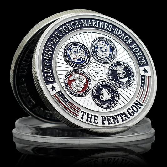US Department of Defense Army, Navy, Air Force, Marines and Space Force The Penta Gon Silver Coin Military Commemorative Medal