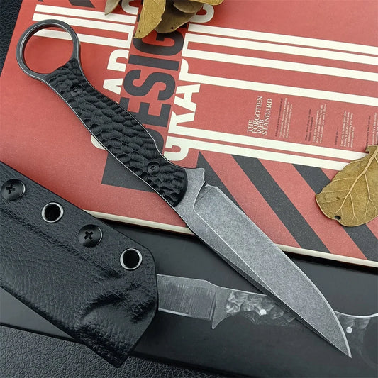 Tactical Straight Fixed Knife 8Cr13Mov Black Stonewashed Blade G10 Handle with Kydex Sheath Sharp Outdoor Camping EDC Tool