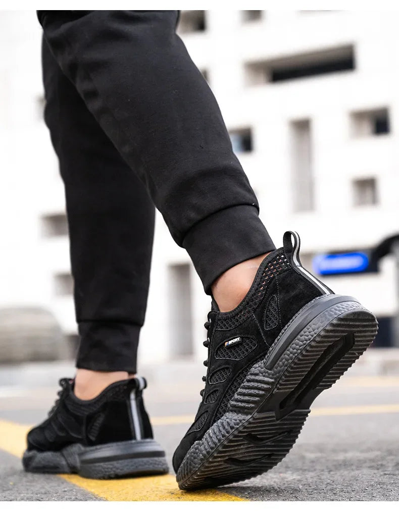 Summer Ssafety Shoes Breathable Lightweight Work Shoes With Steel Toe Anti Puncture Protective Shoe Safety Work Sneakers For Men