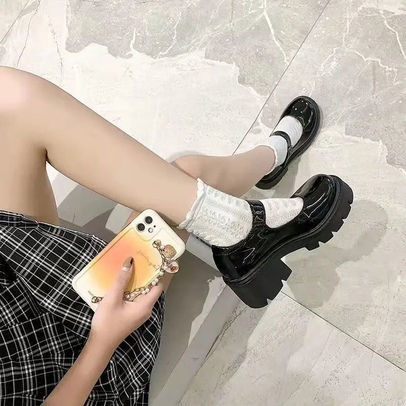 Shoes Women Spring Platform Leather  Flats Casual Oxford Loafers Thick Bottom Ladies Wedge Lolita Shoe Mary Jane Women Moccasins